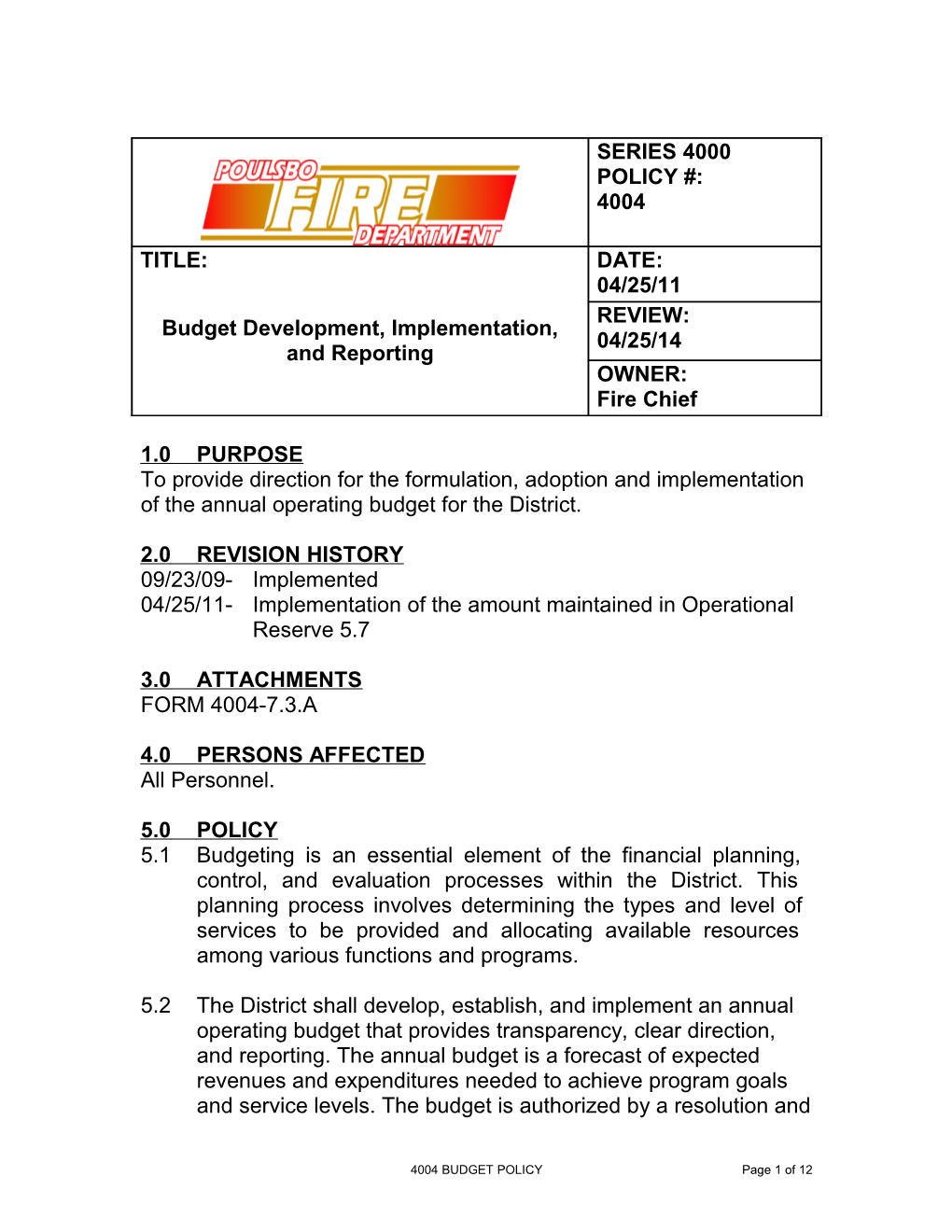 04/25/11- Implementation of the Amount Maintained in Operational
