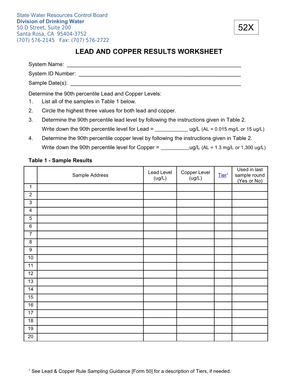 Lead and Copper Results Worksheet