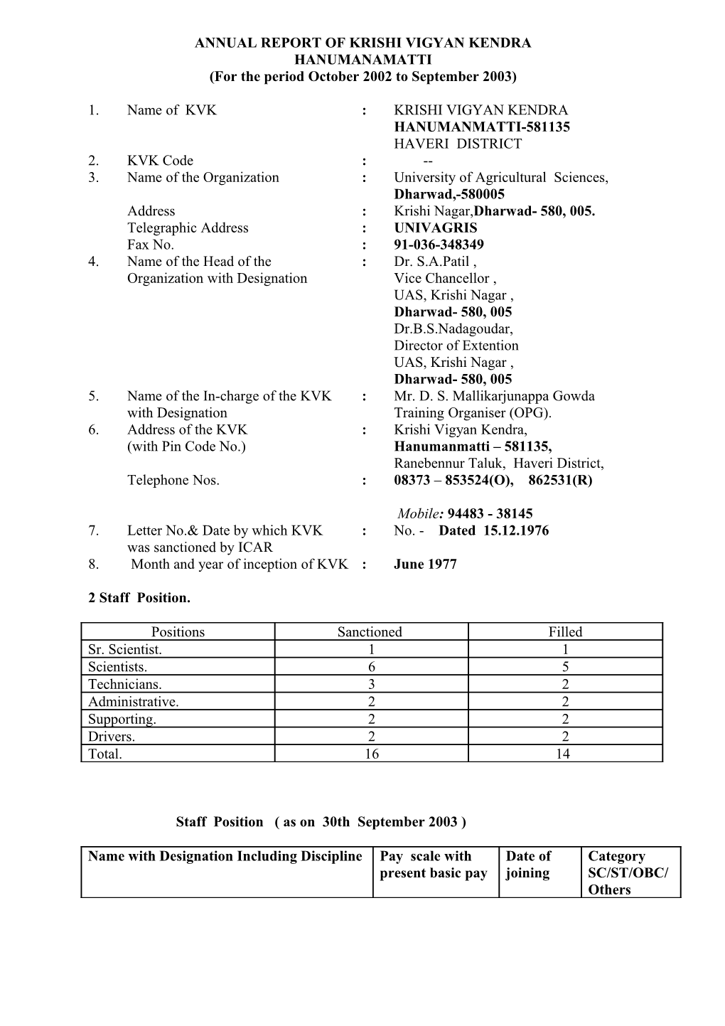 Annual Report of Krishi Vigyan Kendra