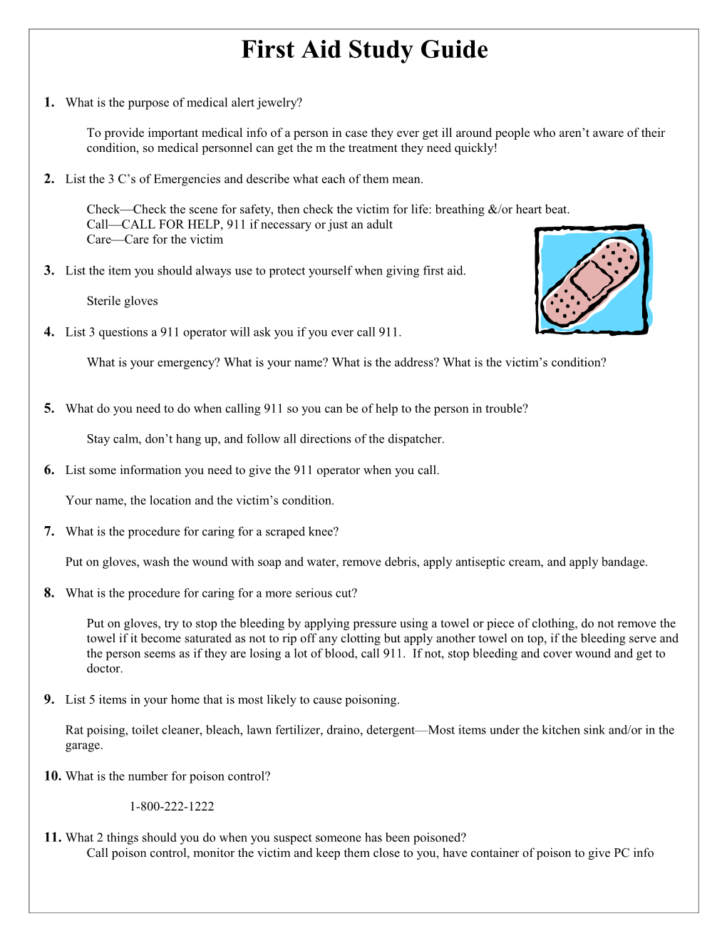 First Aid Study Guide