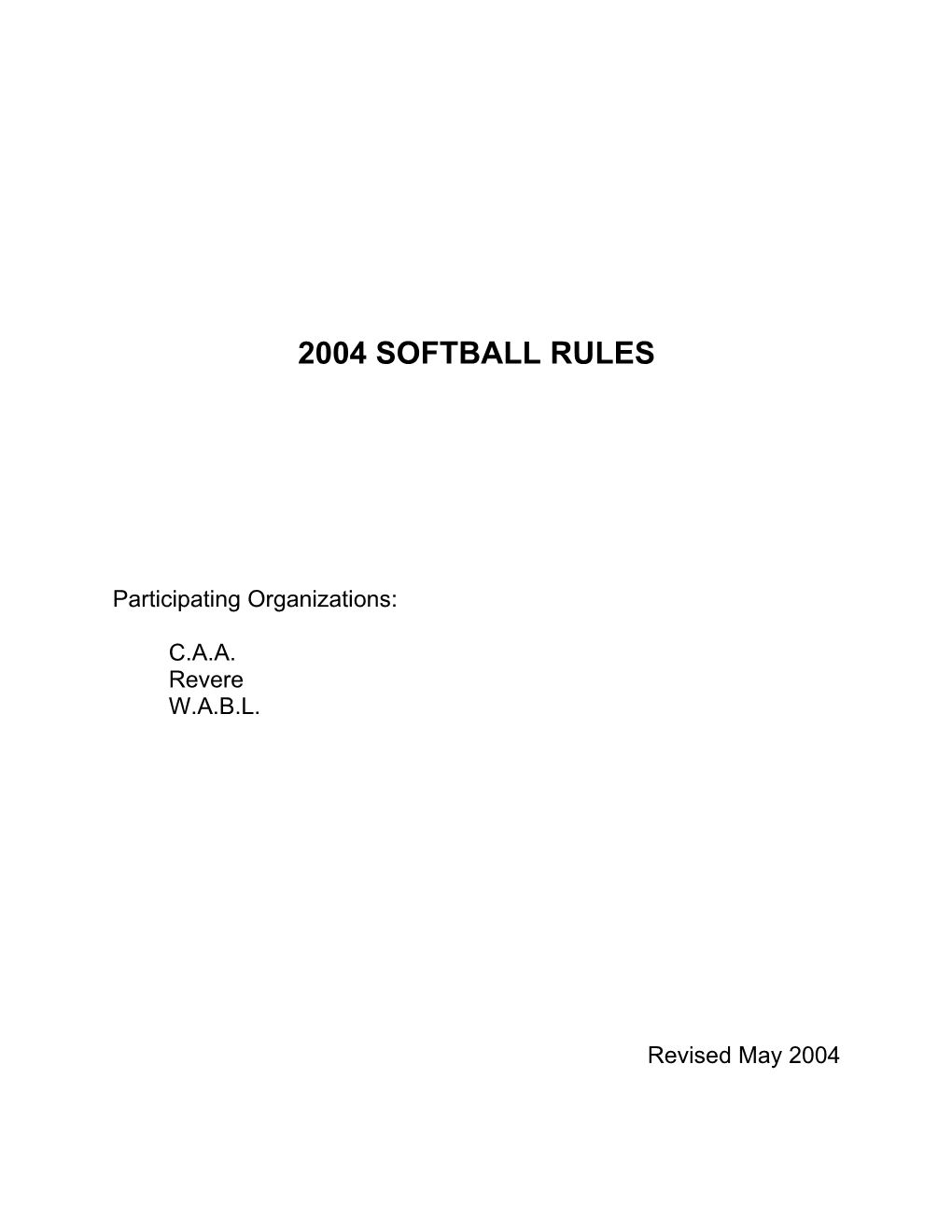 2004 Softball Rules