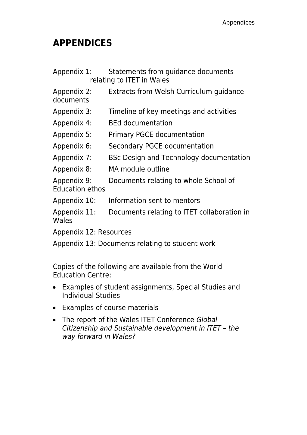 Appendix 1: Statements from Guidance Documents Relating to ITET in Wales