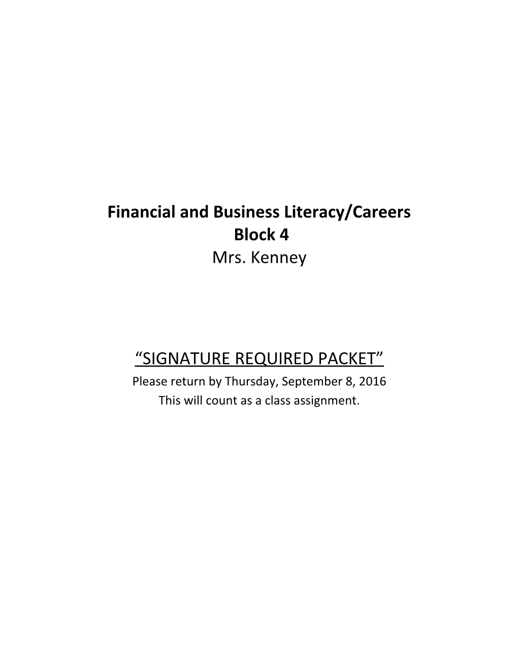 Financial and Business Literacy/Careers