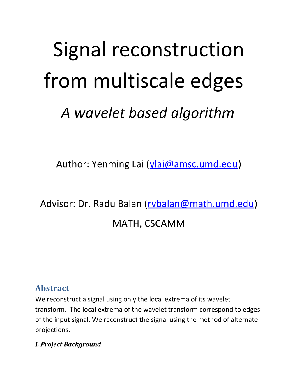 Signal Reconstruction from Multiscale Edges
