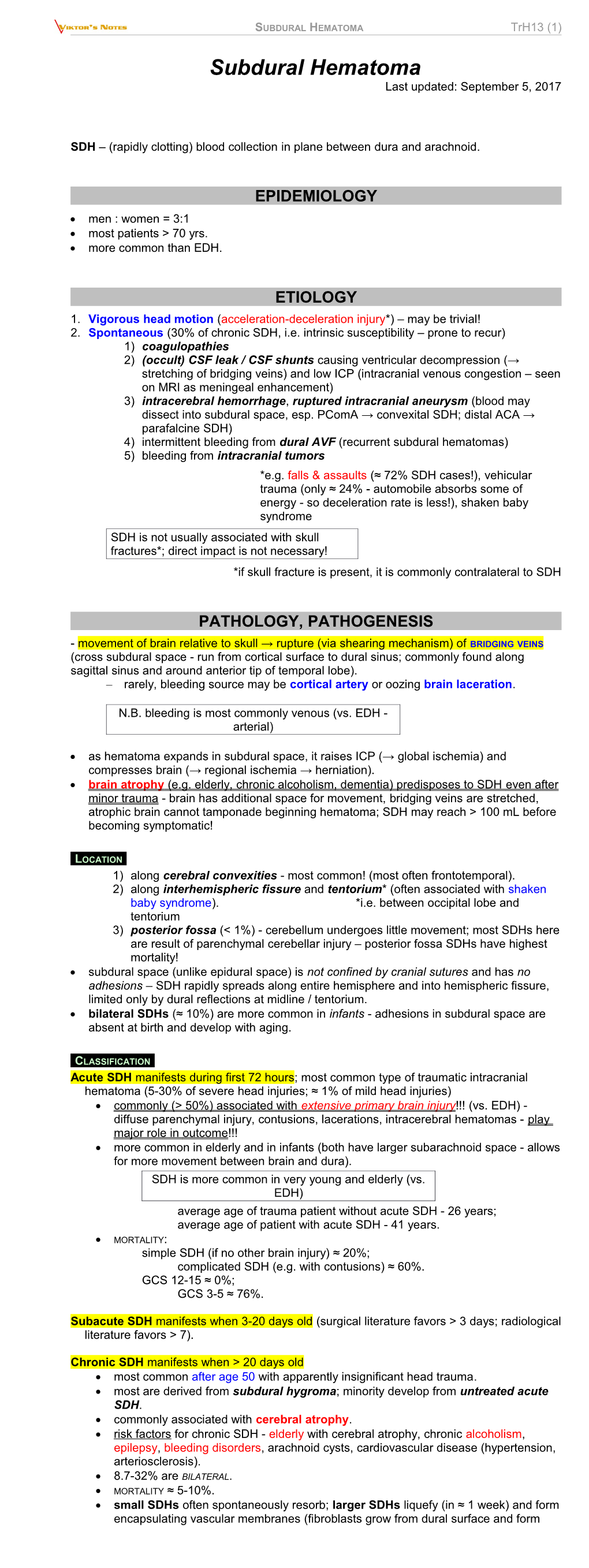 Viktor's Notes Subdural Hematoma