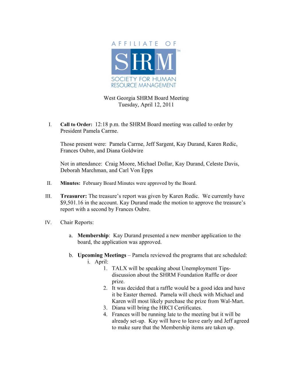 West Georgia SHRM Board of Directors Meeting