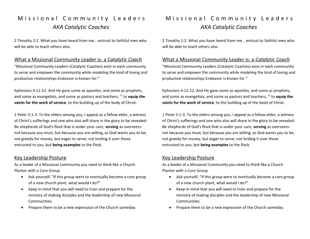 Missional Community Leaders