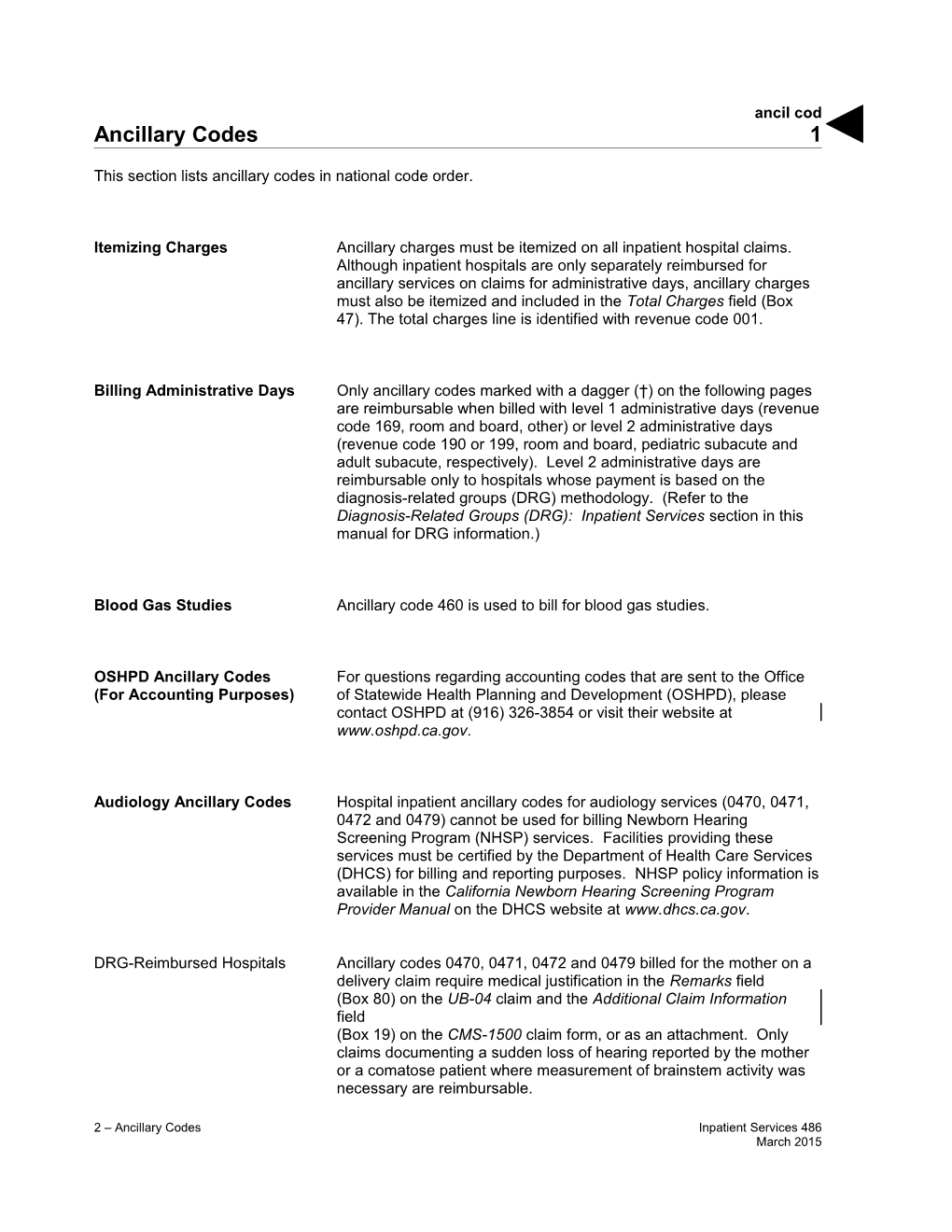 Ancillary Codes (Ancil Cod)