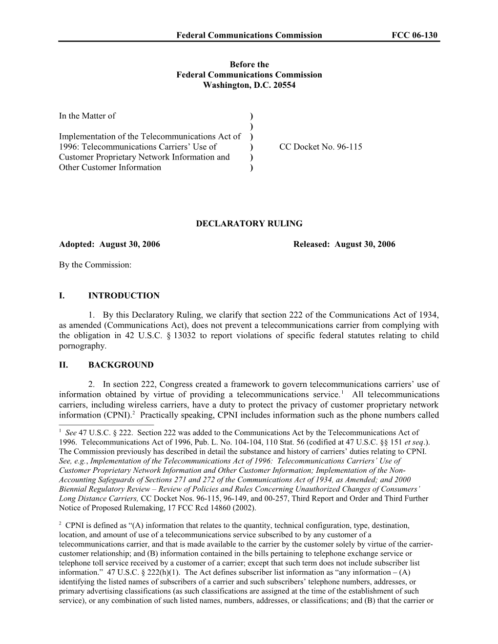 Federal Communications Commissionfcc 06-130