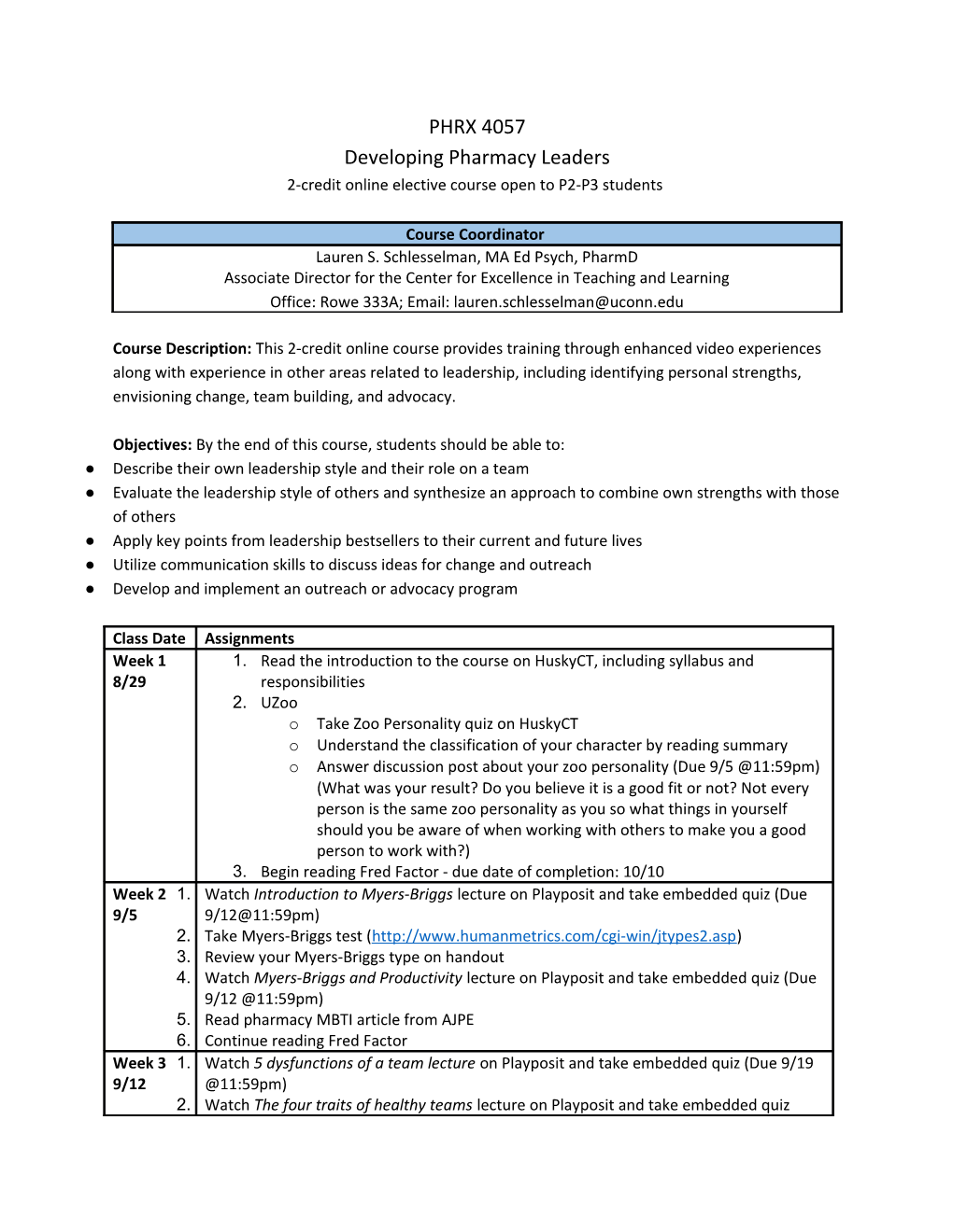 2-Credit Online Elective Course Open to P2-P3 Students