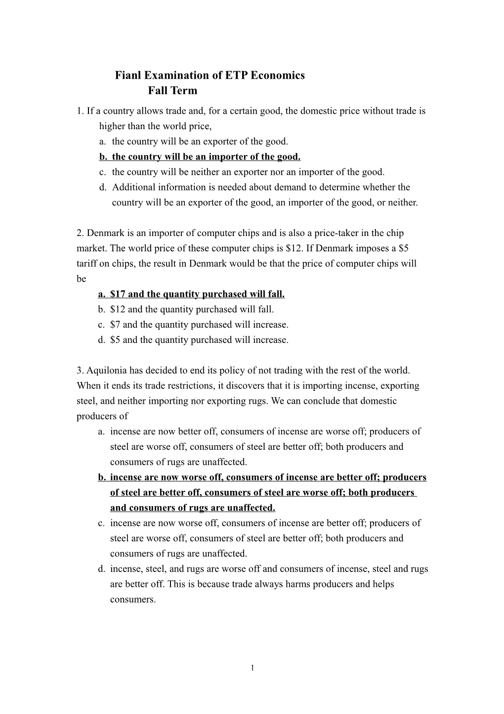 Fianl Examination of ETP Economics 2008/1/18