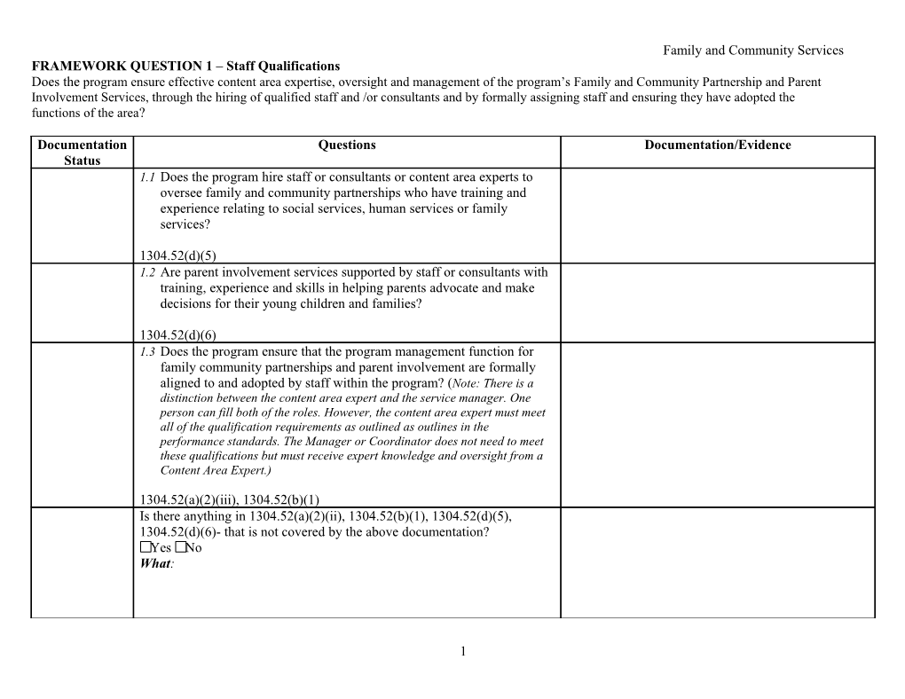 FRAMEWORK QUESTION 1 Staff Qualifications