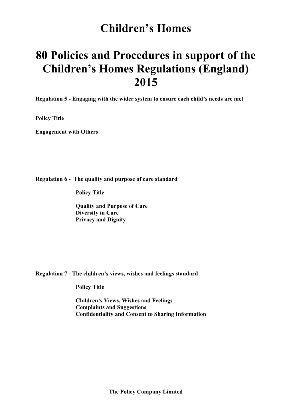 80Policies and Procedures in Support of the Children S Homes Regulations (England) 2015