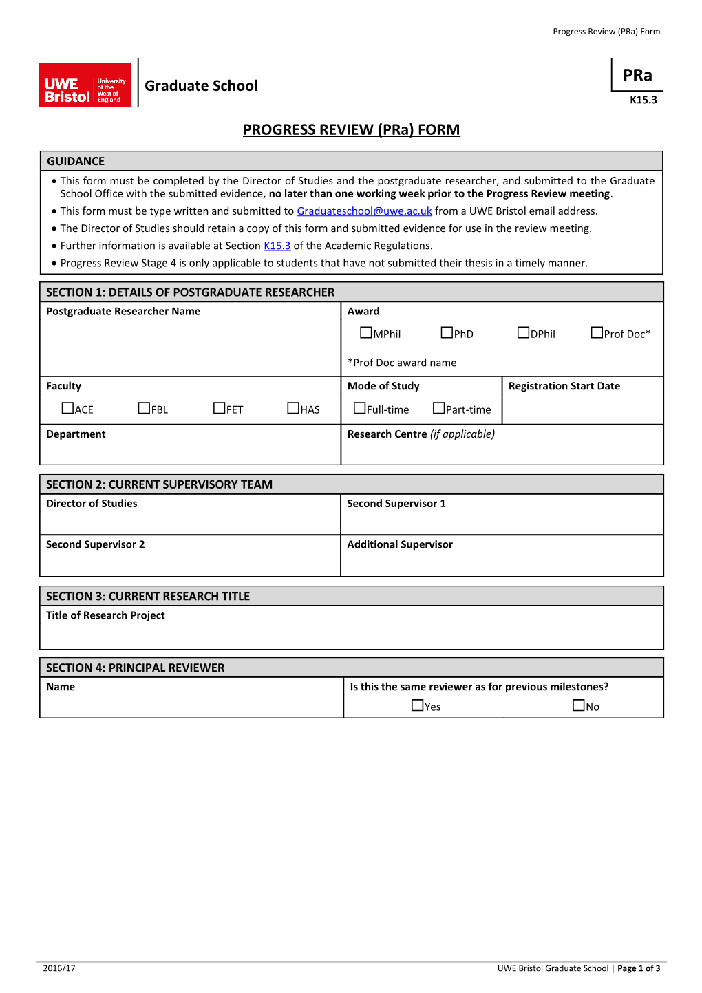 PROGRESS REVIEW (Pra)FORM