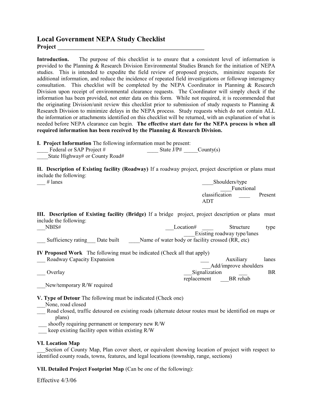 Local Government NEPA Study Checklist