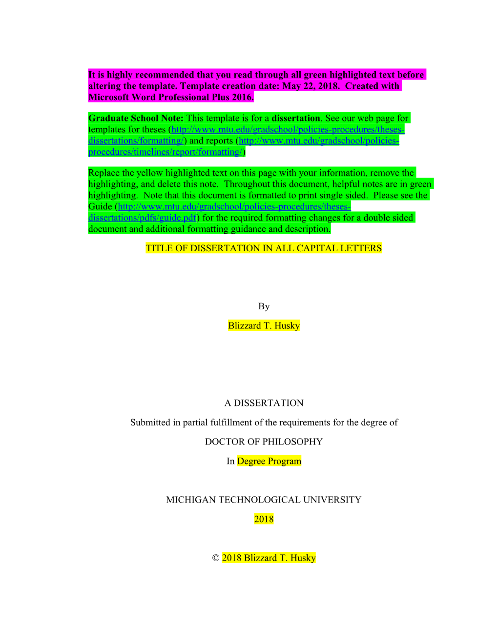 Michigan Tech Dissertation Template