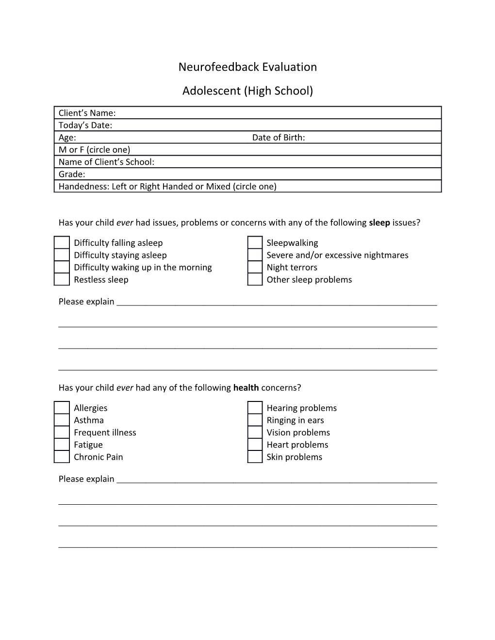 Neurofeedback Evaluation