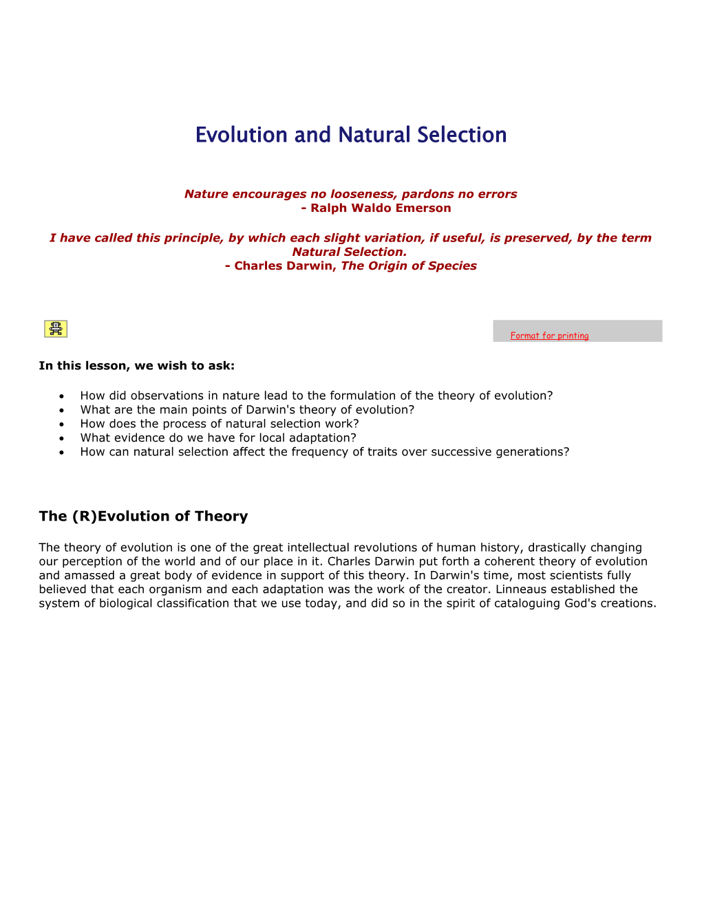 Evolution and Natural Selection