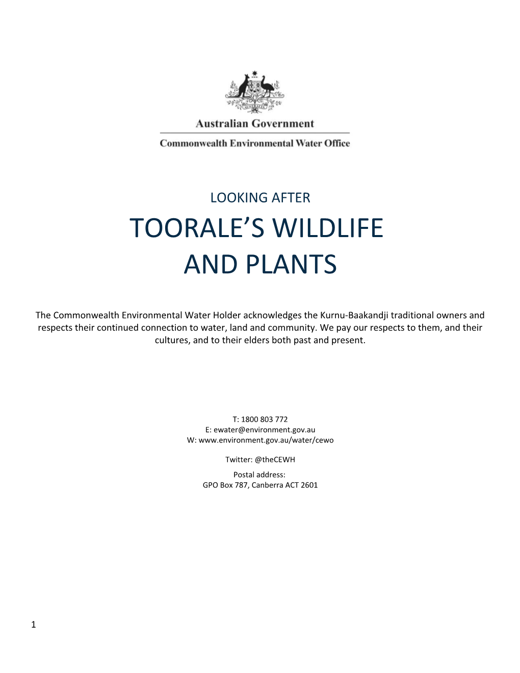 Looking After Toorale S Wildlife and Plants