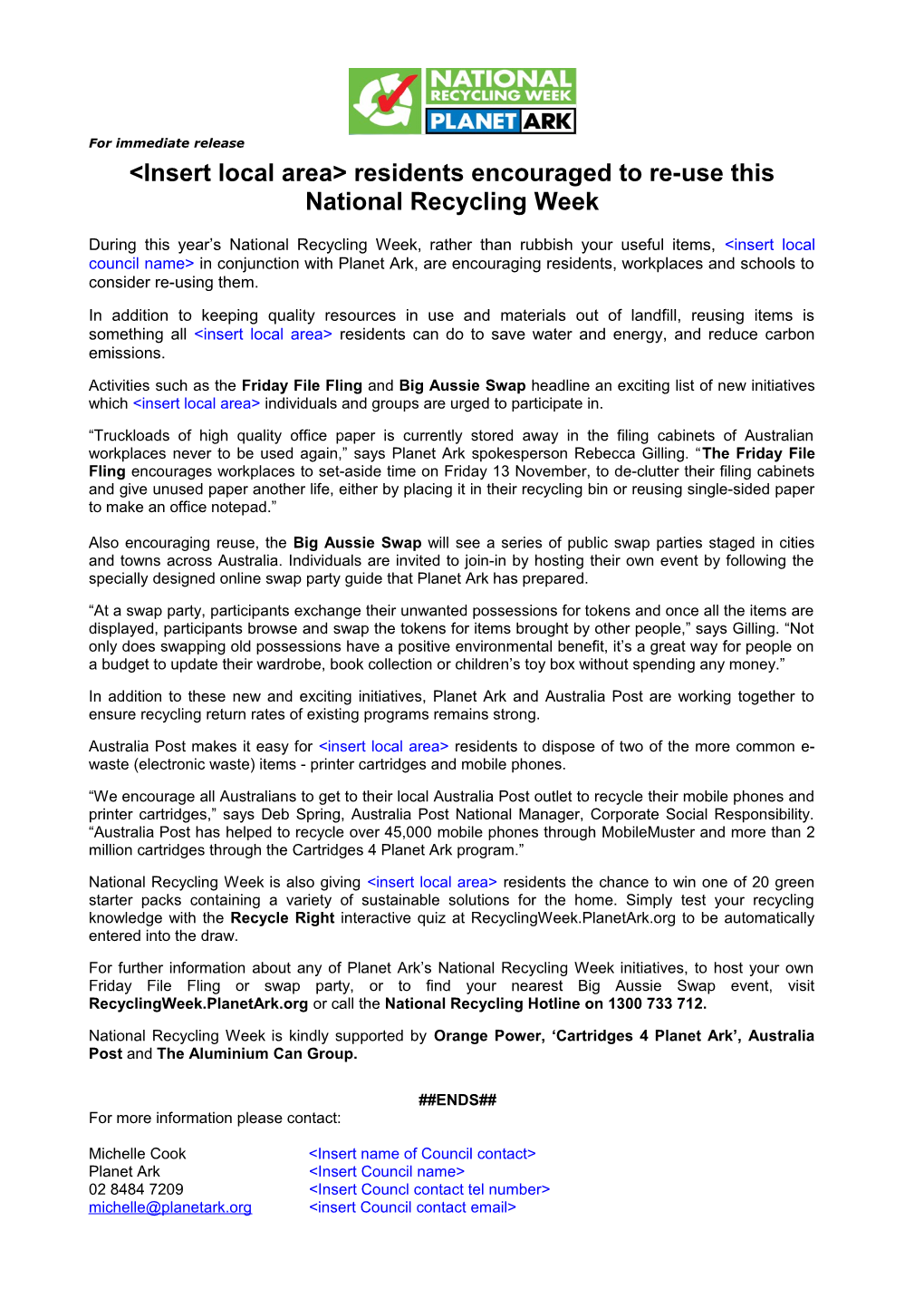 National Recycling Week 2009 Council Adaptable Release