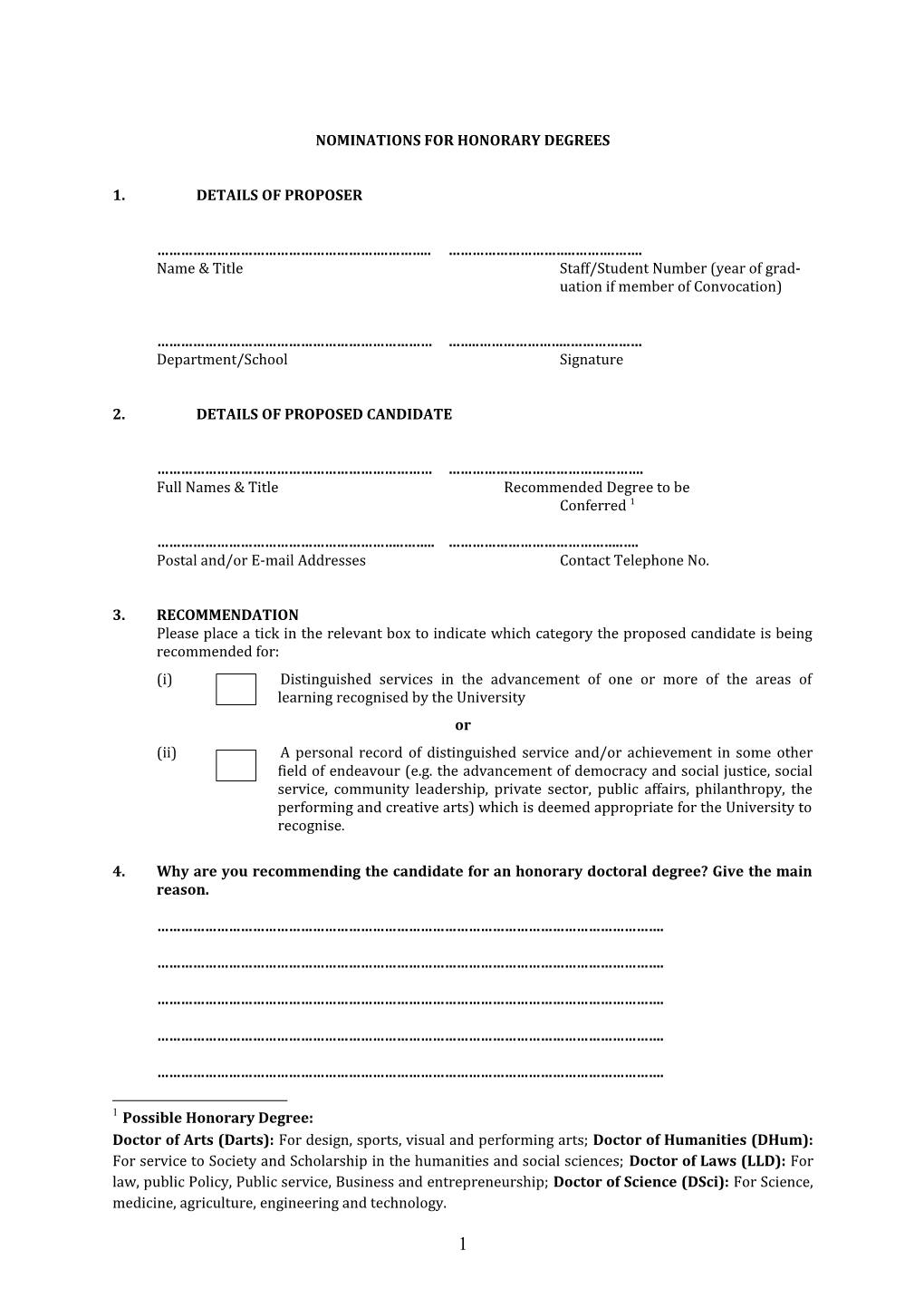 Nomination Form for the Election of Two (2) Members of the Support Staff on the University