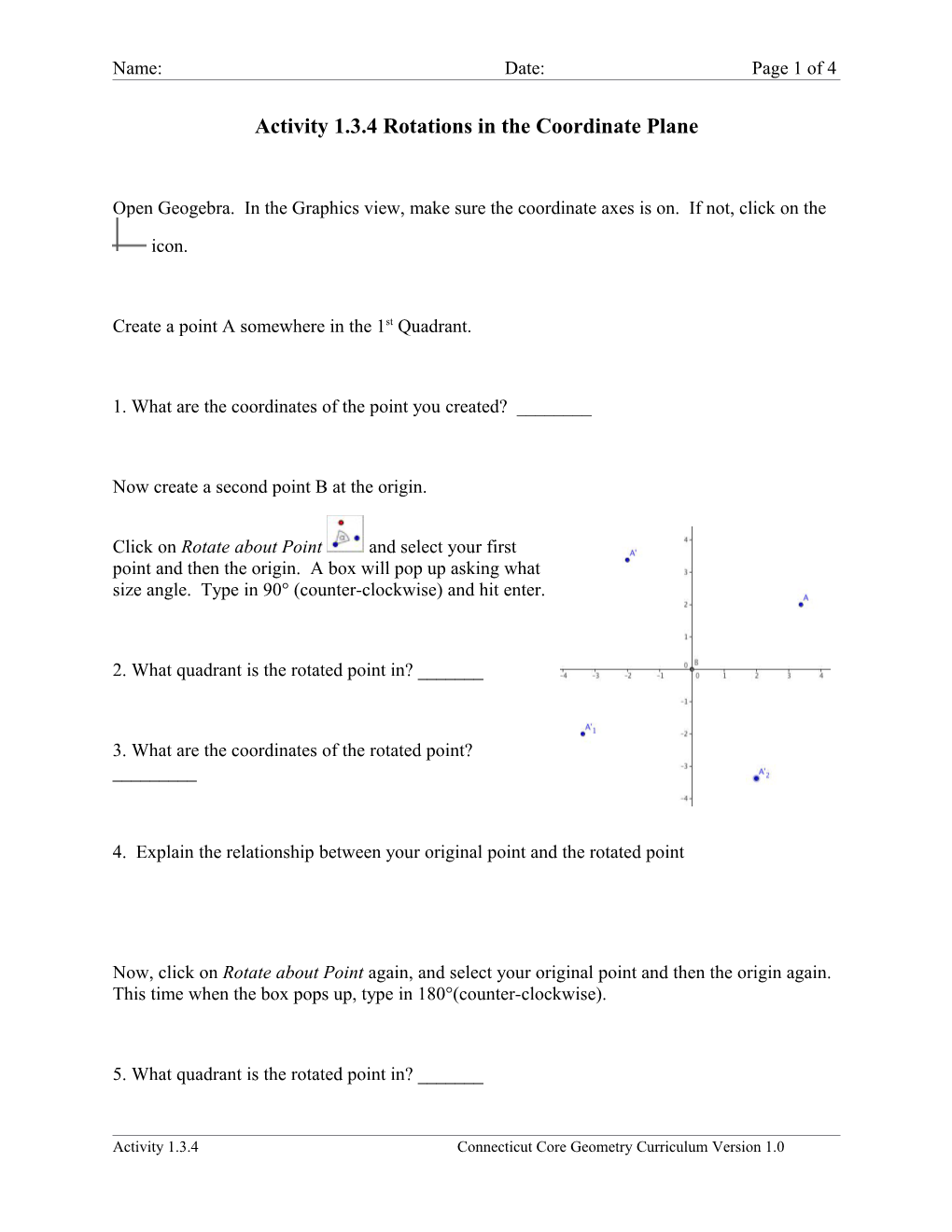 Activity 1.3.4 Rotations in the Coordinate Plane