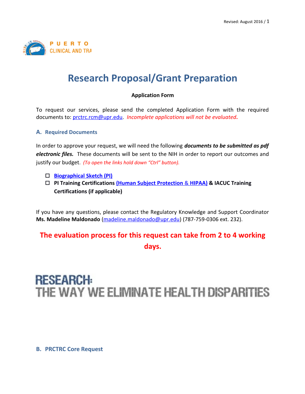Research Proposal/Grant Preparation