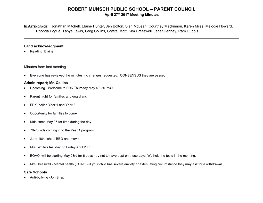 Robert Munsch Public School Parent Council