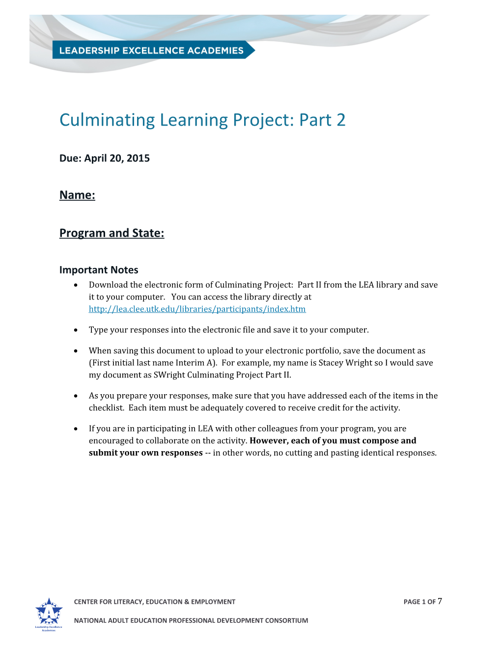 Culminating Learning Project: Part 2