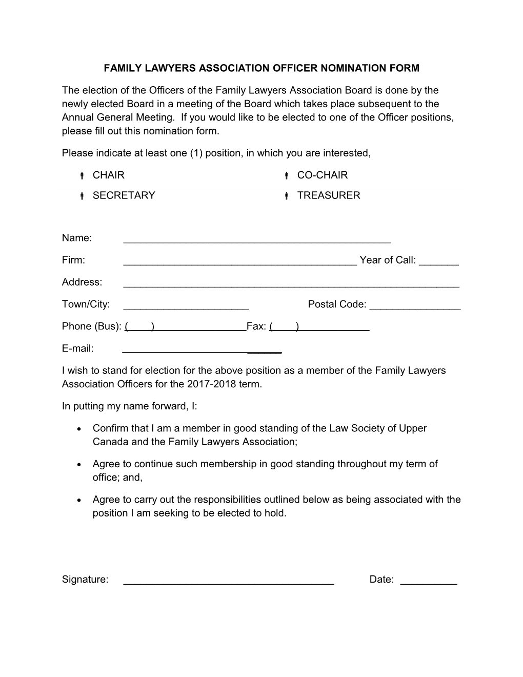 Family Lawyers Association Officer Nomination Form
