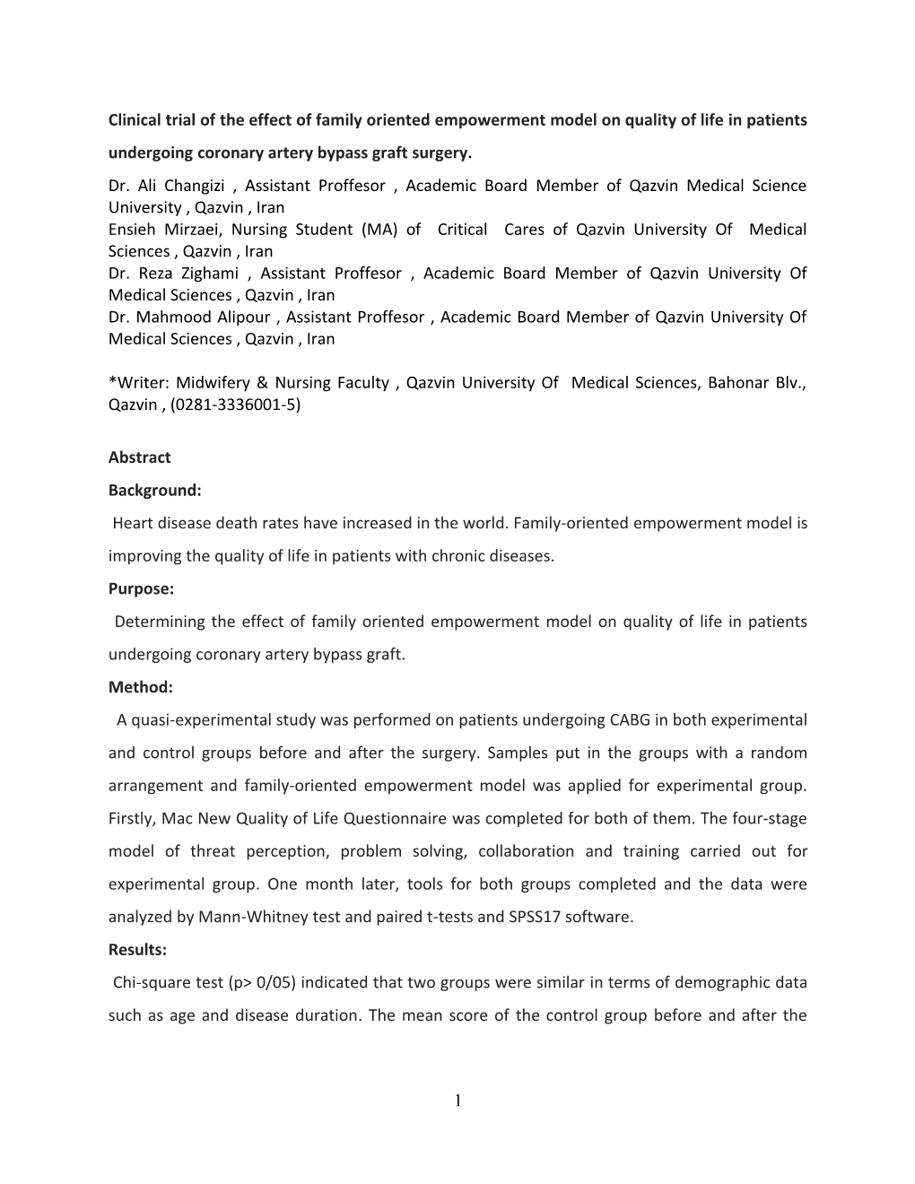 Clinical Trial Ofthe Effect Offamily Orientedempowermentmodelon Quality of Lifein Patients