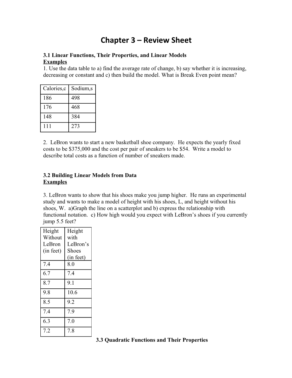 Chapter 3 Review Sheet