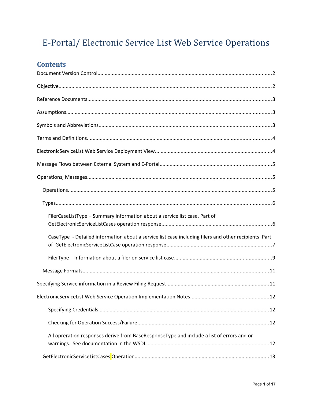 E-Portal/Electronic Service List Web Service Operations