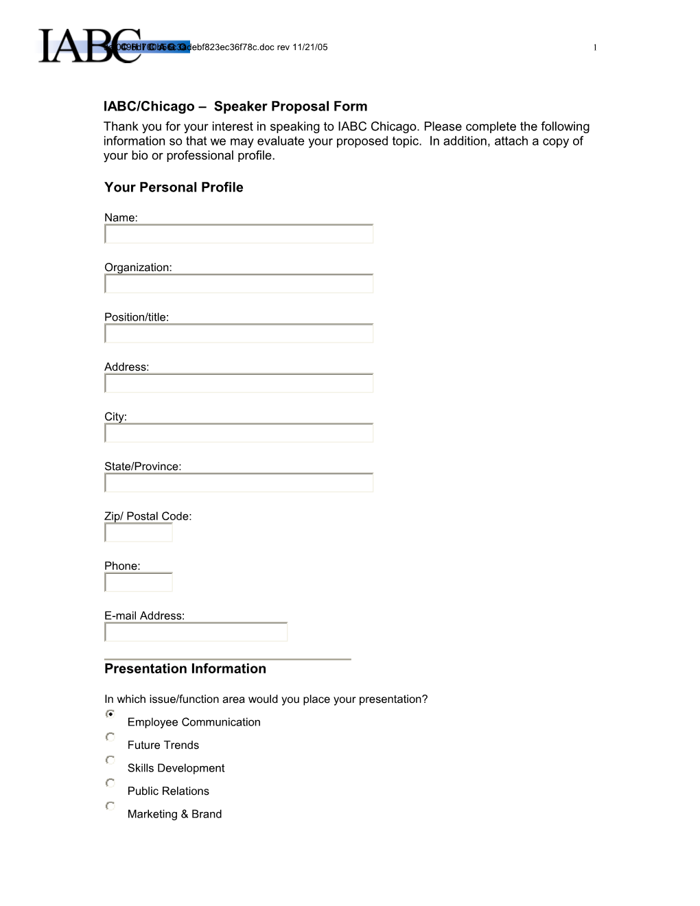 IABC Chicago Speaker Proposal Form