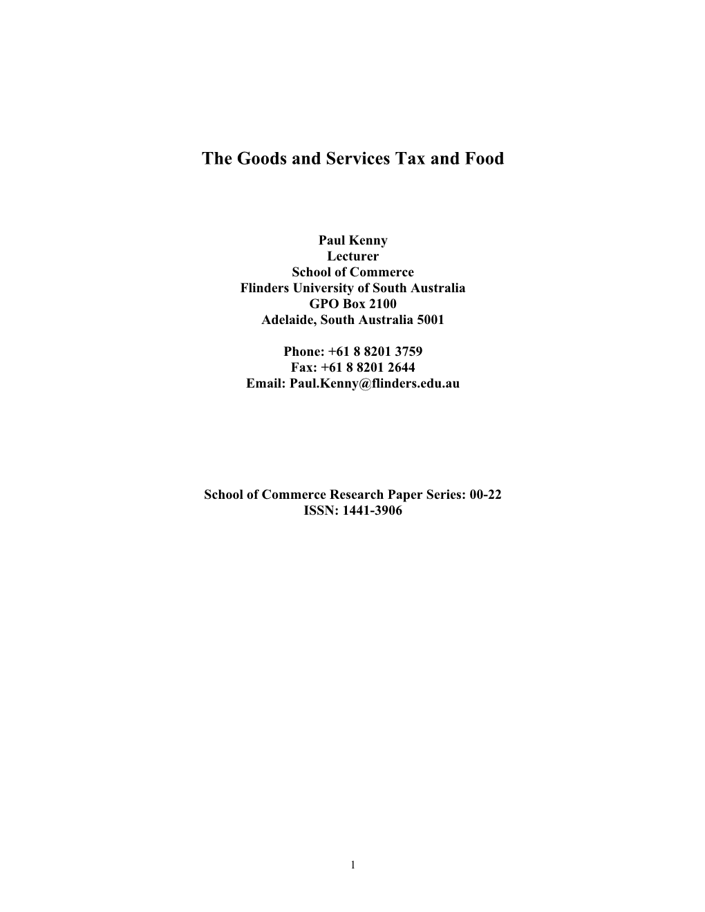 The Goods and Services Tax and Food