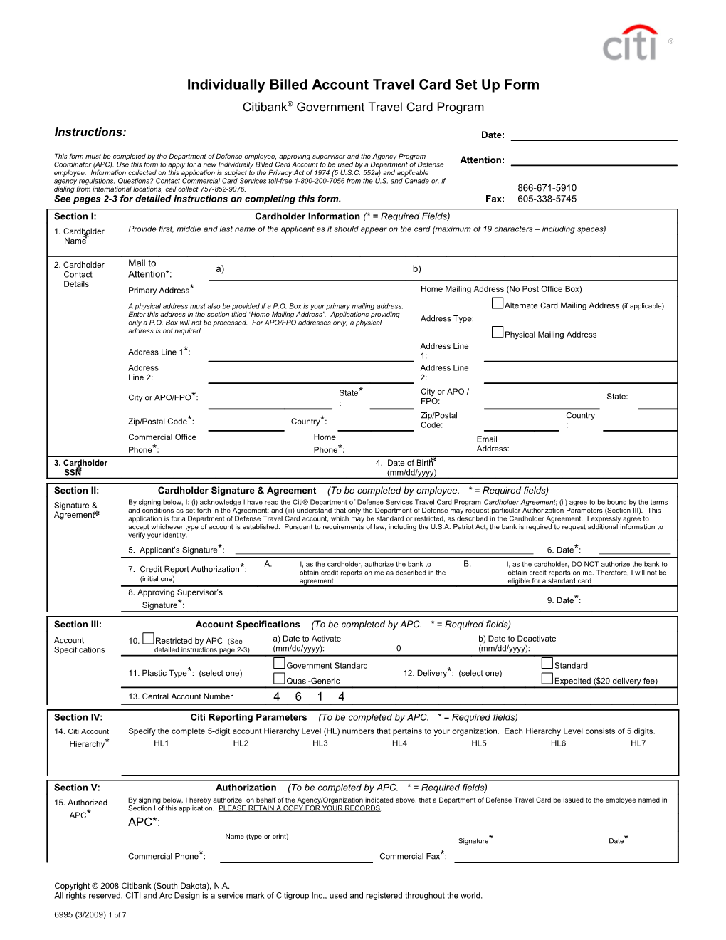 Individually Billed Account Travel Card Set up Form