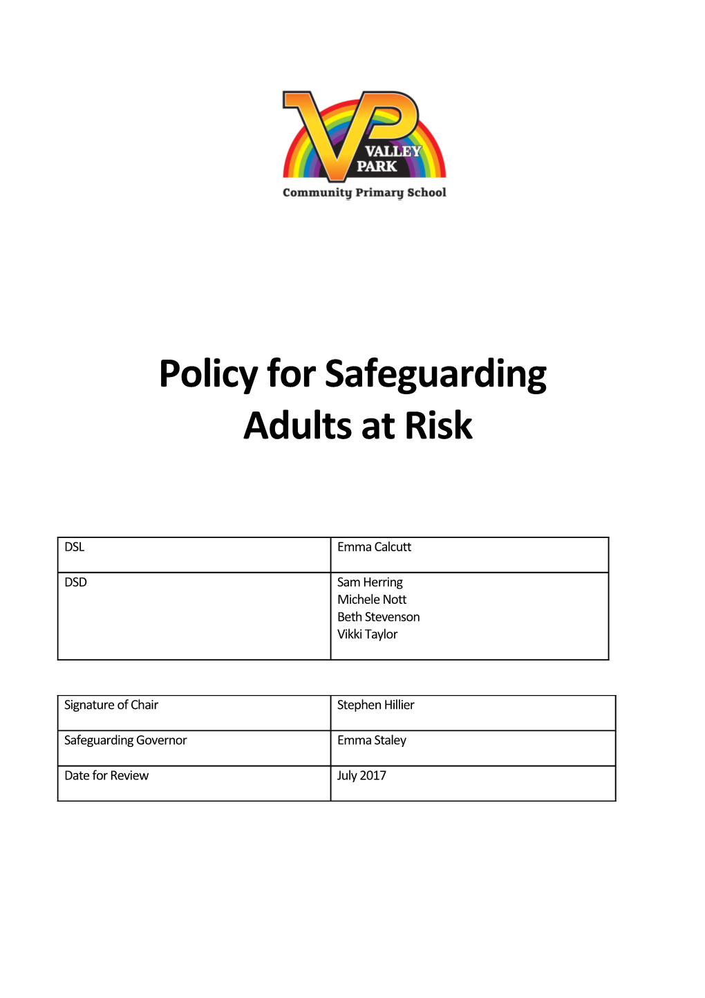 Policy Statement for Safeguarding