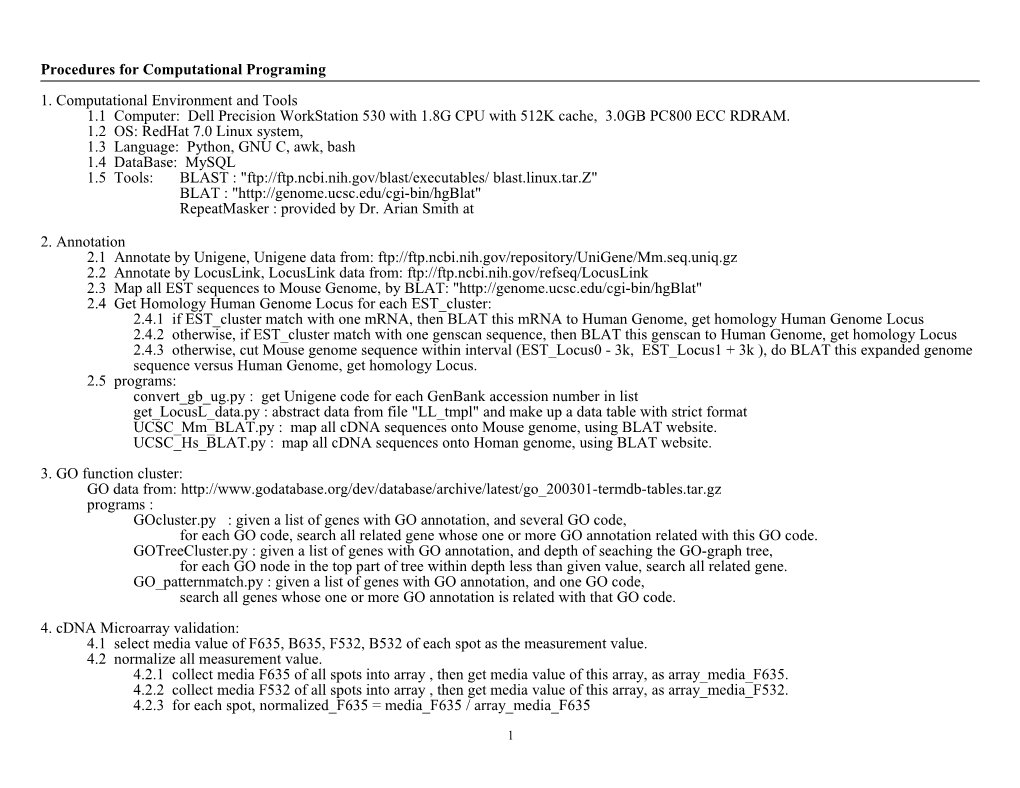 Procedures for Computational Programing