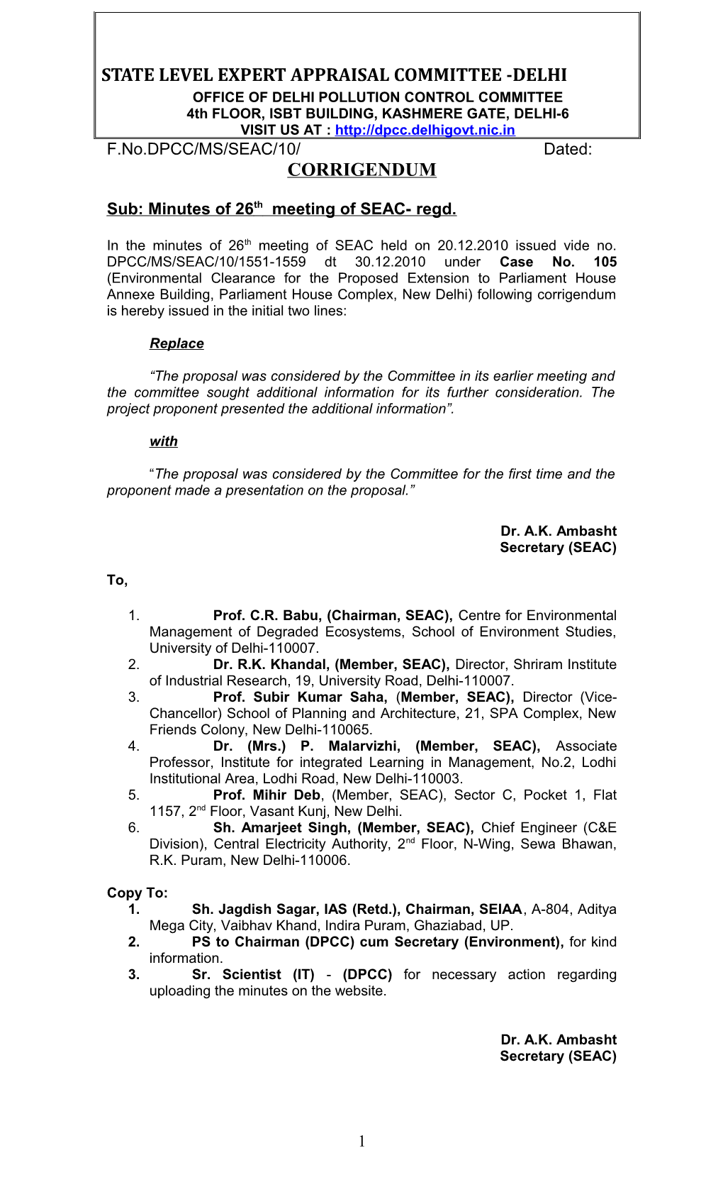 Minutes of the 23Rd Meeting of State Level Expert Appraisal Committee (SEAC) Held on 29