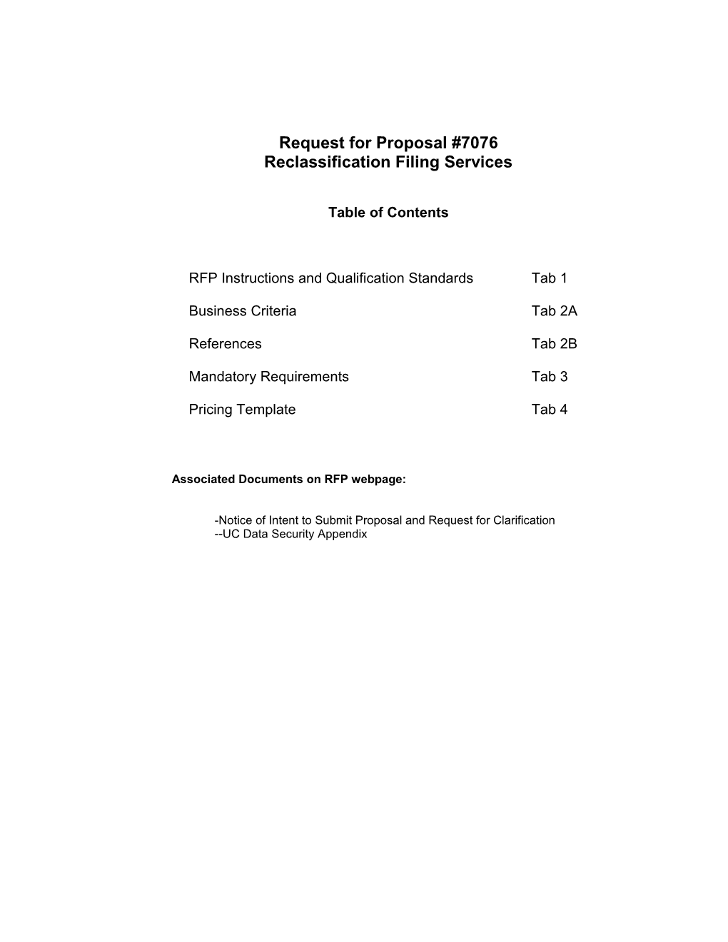 Associated Documents on RFP Webpage