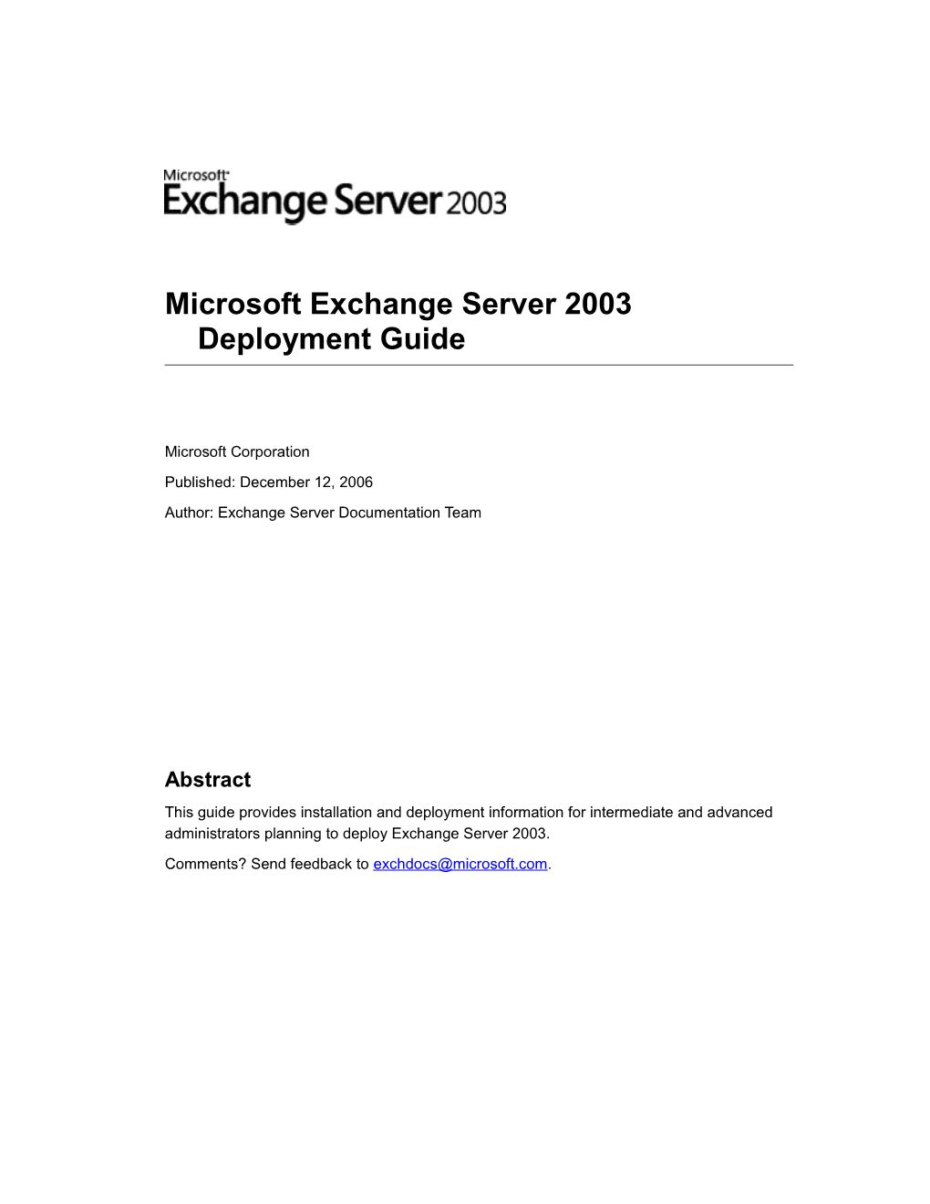 Microsoft Exchange Server 2003 Deployment Guide