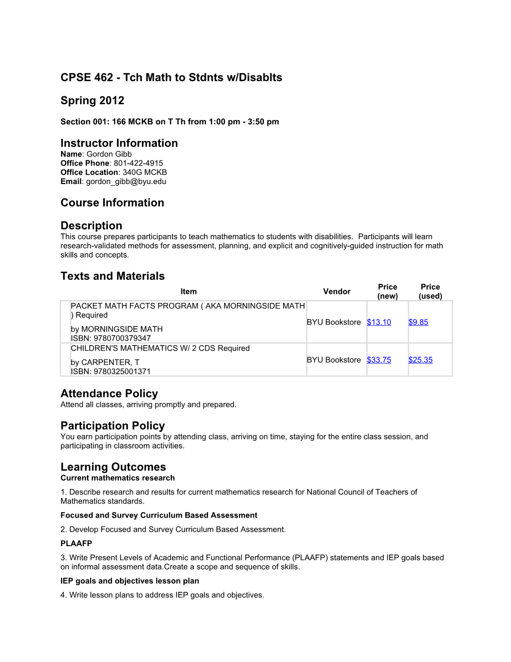 CPSE 462 - Tch Math to Stdnts W/Disablts