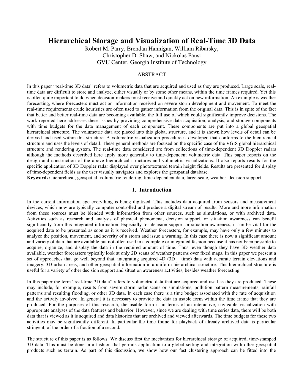 Hierarchical Storage and Rendering of Real-Time 3D Data