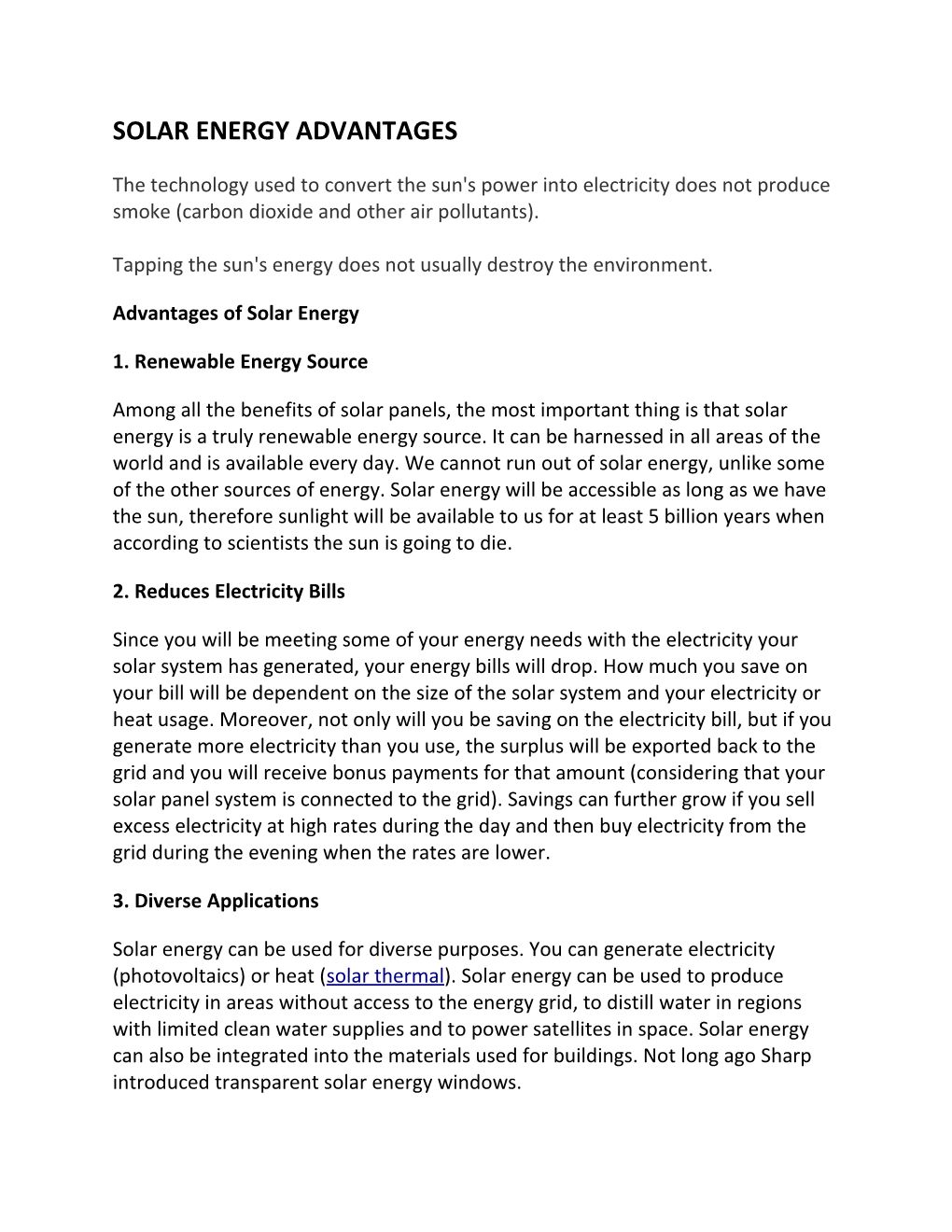 Solar Energy Advantages