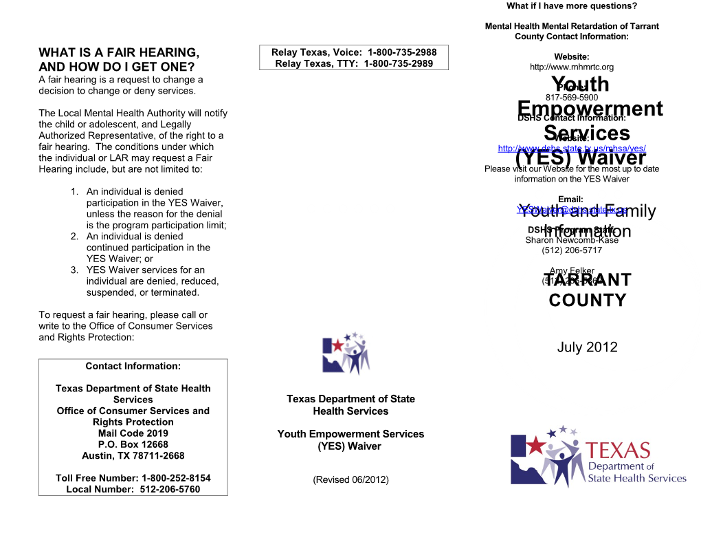 Brochure - Youth and Family - Tarrant County - July 1, 2012