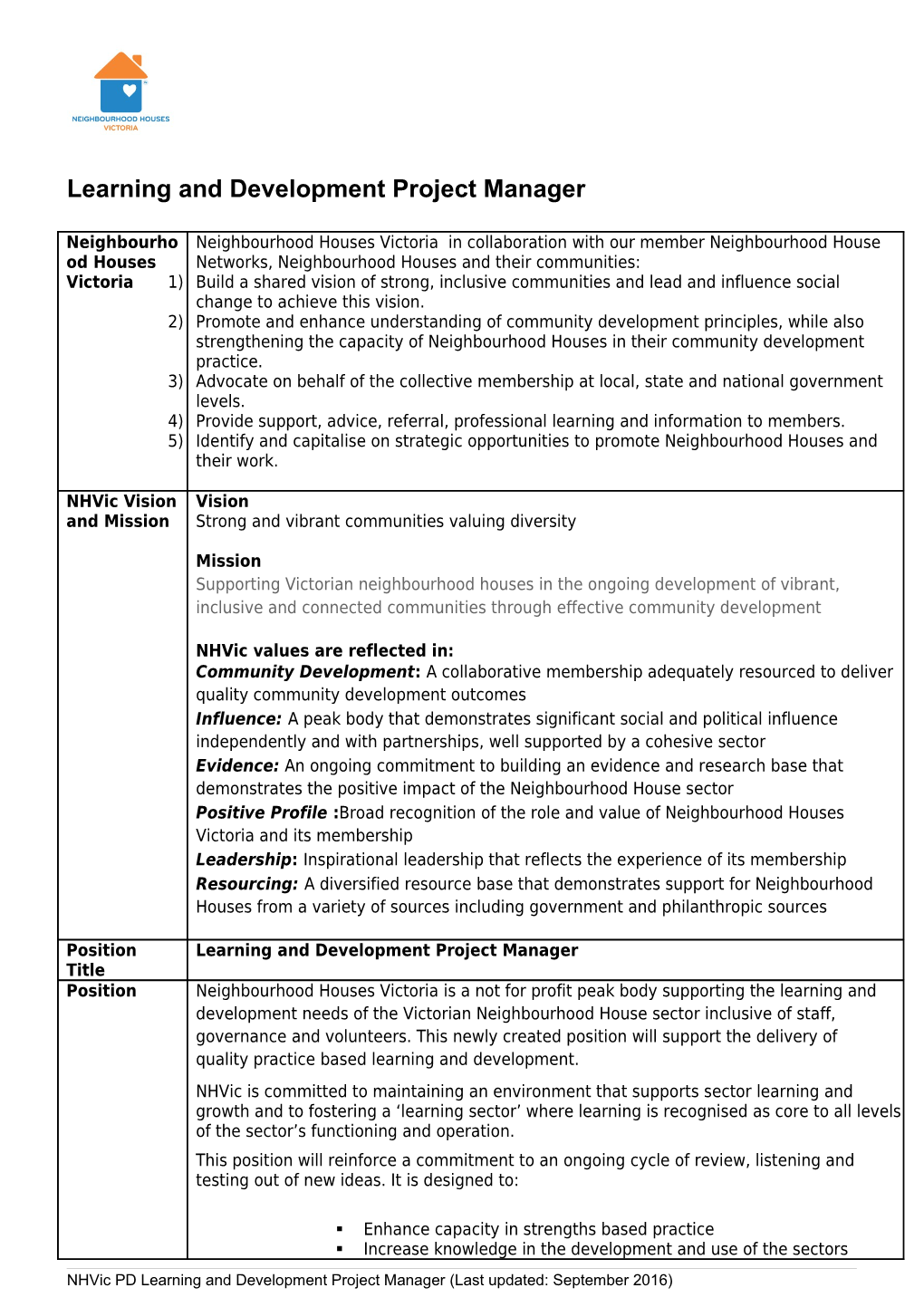 Learning and Development Project Manager