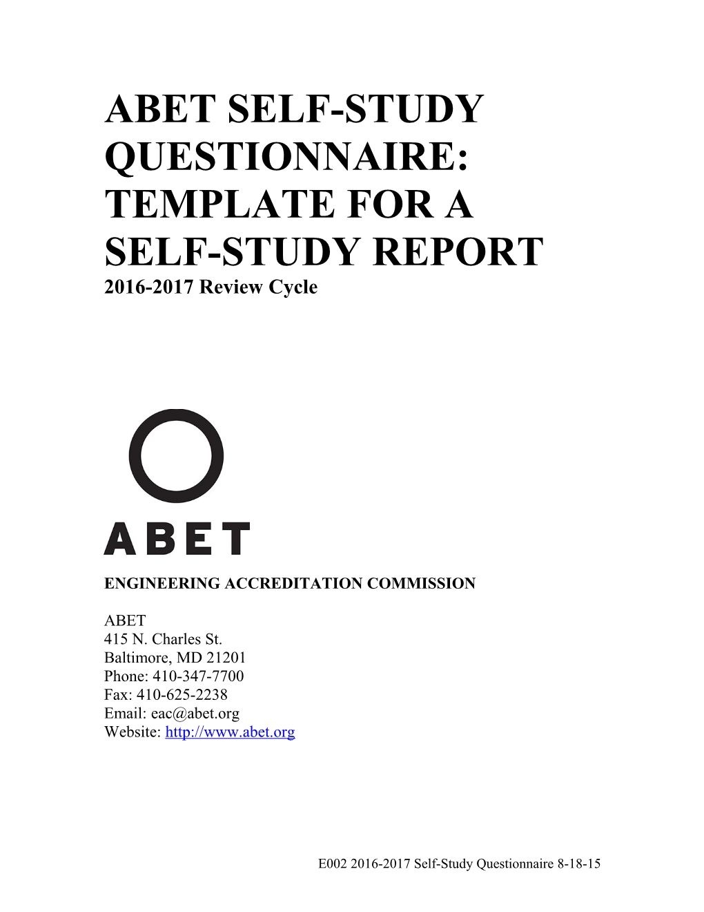 Template for a Self-Study Report