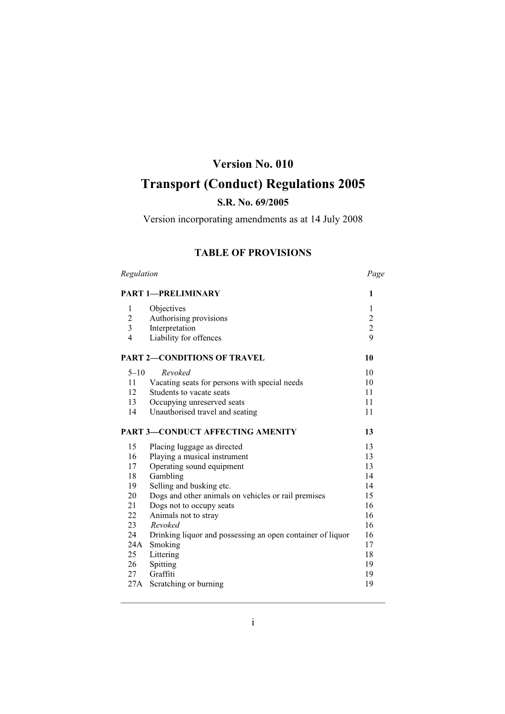 Transport (Conduct) Regulations 2005