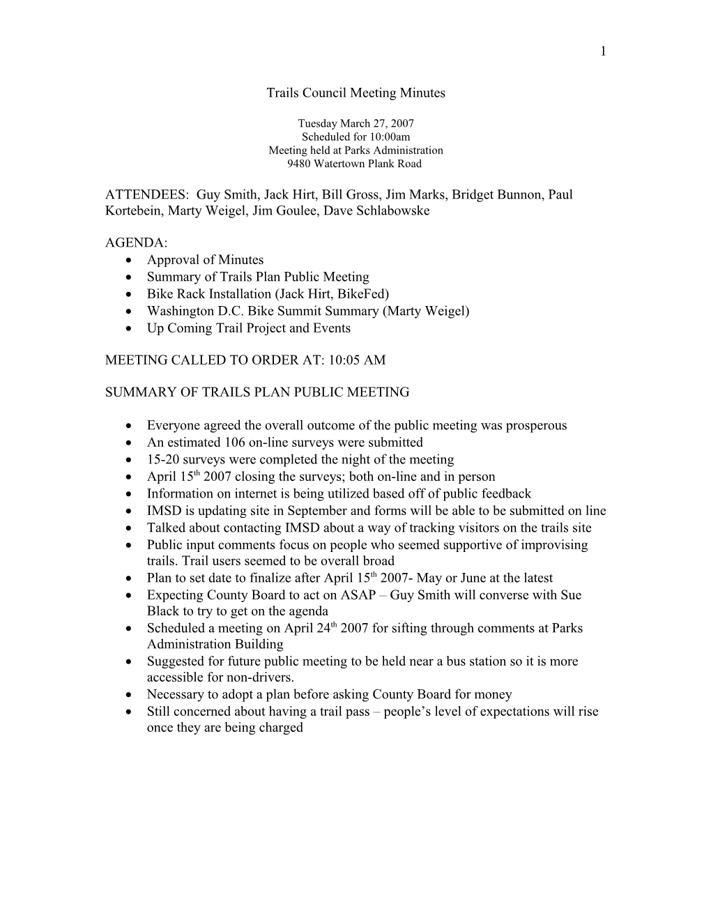 Trails Council Meeting Minutes