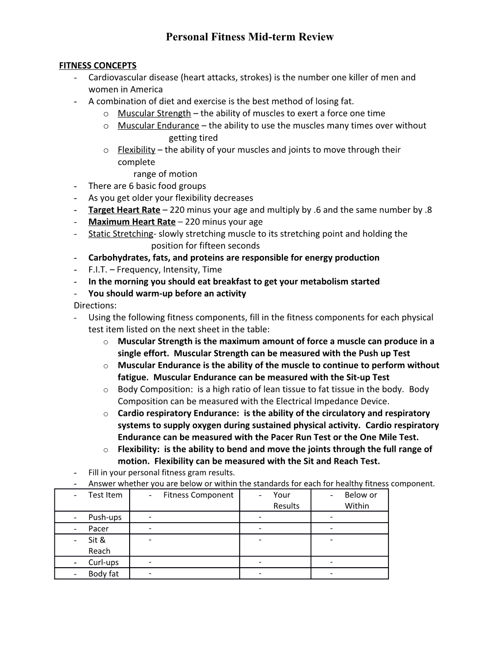 Personal Fitness Mid-Term Review